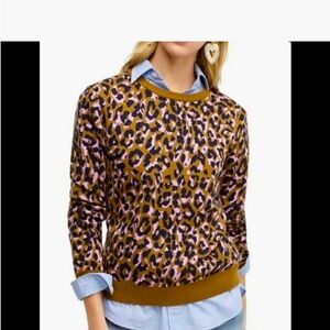 J. Crew Leopard Print Crewneck Sweater In Mod Leopard Bronzed Moss Pink, Size XS
